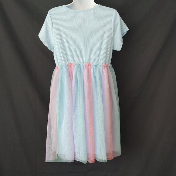 GIRLS RAINBOW TULLE DRESS - PLUS SIZE - Picture 3 of 4